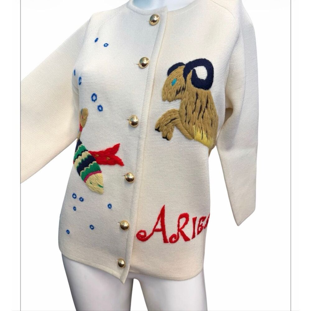 Leroy Knitwear Vintage 60’s Aries Zodiak Embroidered Sweater Women’s Size Small - Picture 4 of 16
